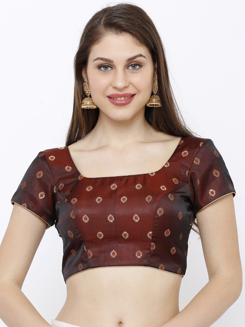

SALWAR STUDIO Women Maroon & Gold-Coloured Woven Design Butti Party Wear Readymade Saree Blouse