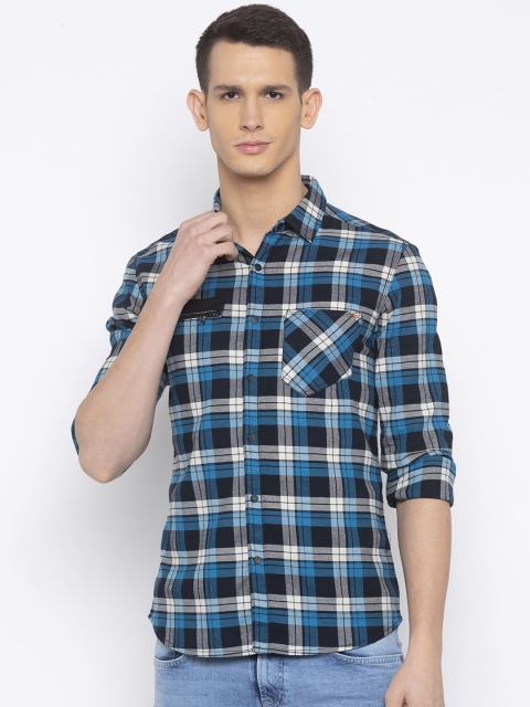 

SPYKAR Men Blue & Black Slim Fit Checked Casual Shirt