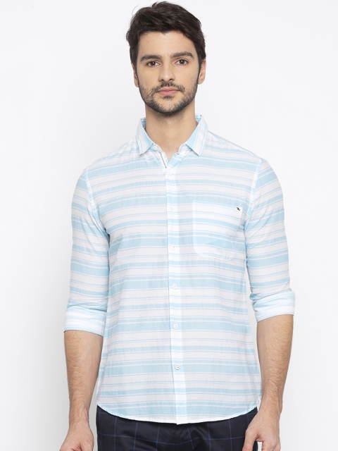 

SPYKAR Men Blue & White Slim Fit Striped Casual Shirt