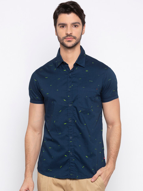 

SPYKAR Men Navy Blue Slim Fit Printed Casual Shirt