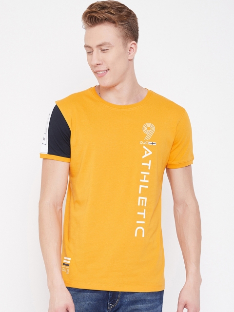 

Octave Men Mustard Printed Round Neck T-shirt