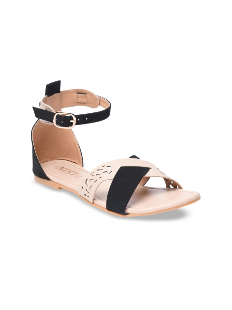 

GNIST Women Black & Beige Colourblocked Open Toe Flats
