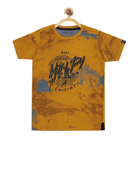 

Monte Carlo Boys Mustard Yellow Printed Round Neck T-shirt