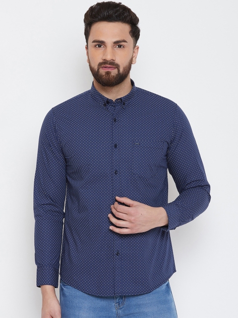 

Okane Men Navy Blue Slim Fit Printed Casual Shirt