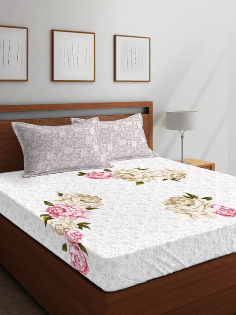 

Boutique Living India White & Grey Floral 300 TC Cotton 1 King Bedsheet with 2 Pillow Covers