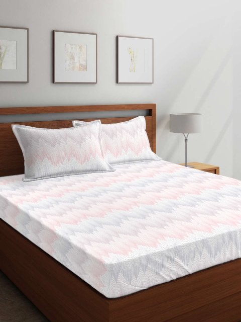 

Boutique Living India White & Pink Abstract 144 TC Cotton 1 Queen Bedsheet with 2 Pillow Covers