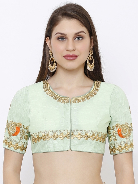 

SALWAR STUDIO Women Green & Gold-Coloured Embellished Readymade Saree Blouse