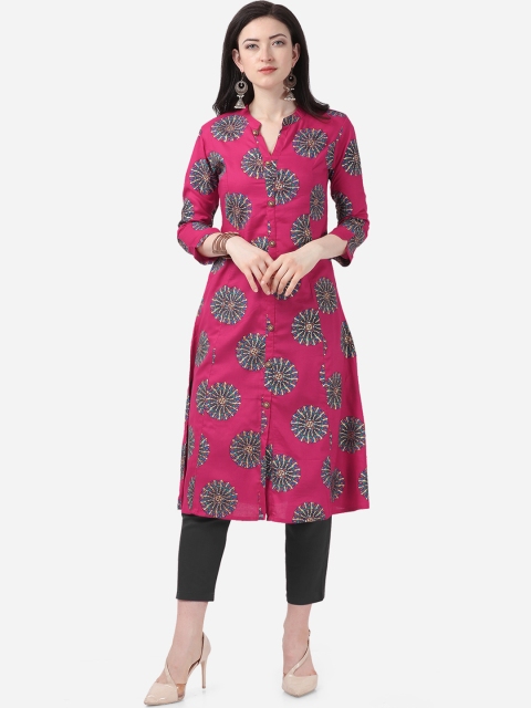 

Mirchi Fashion Women Pink Printed Straight Kurta