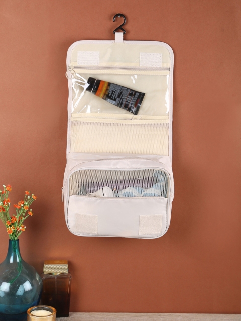 

Cortina Beige Solid Multi-Utility Fabric Water-Resistant Make-Up Bag