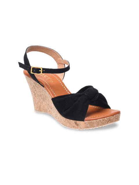 

GNIST Women Black Solid Suede Sandals