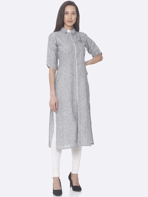 

RAISIN Women Grey Striped Straight Kurta
