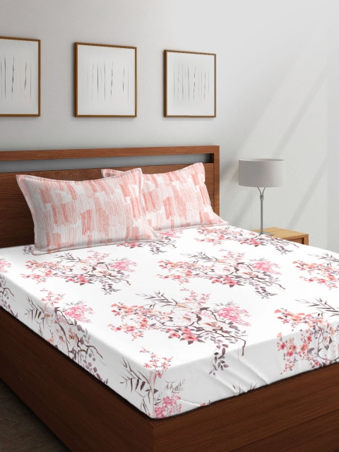 

Boutique Living India Pink & Grey Floral 144 TC Cotton 1 Queen Bedsheet with 2 Pillow Covers