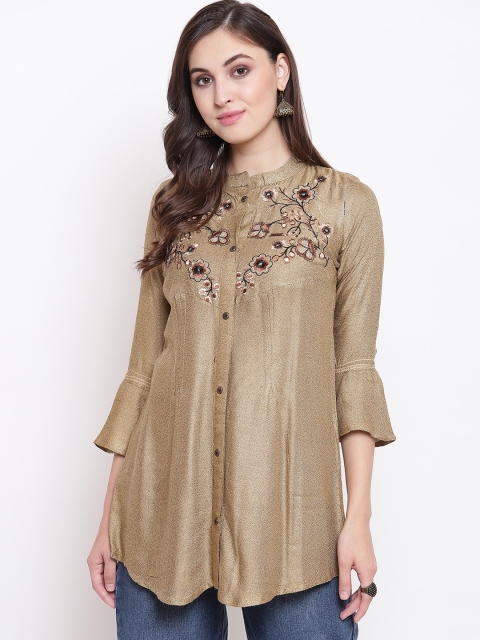

Kvsfab Women Brown Embroidered A-line Kurti