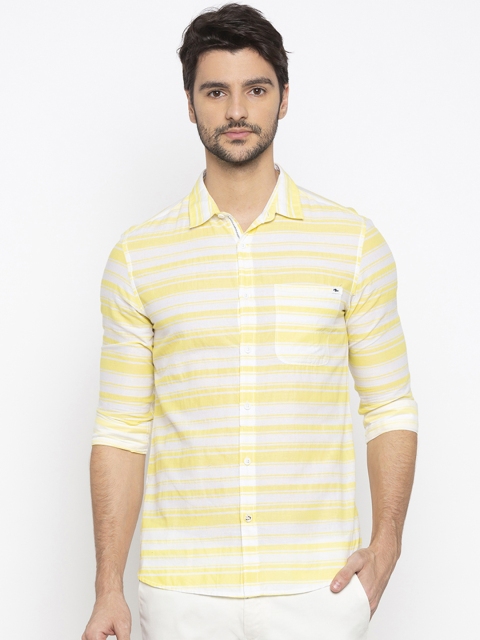 

SPYKAR Men Yellow & White Slim Fit Striped Casual Shirt