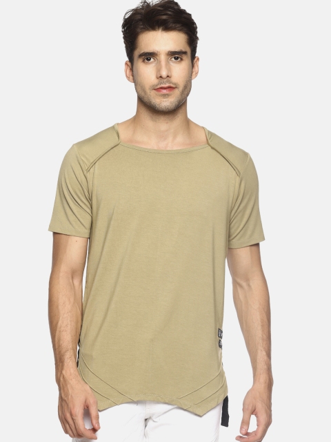 

KULTPRIT Men Beige Solid Round Neck Slim Fit T-shirt