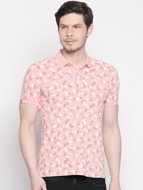 

Mufti Men Pink White Printed Polo Collar Pure Cotton T-shirt