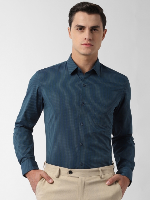 

Peter England Men Navy Blue & Green Slim Fit Striped Formal Shirt