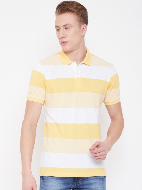 

Octave Men Yellow & White Striped Polo Collar T-shirt