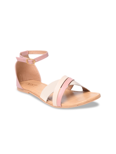 

GNIST Women Pink & Cream-Coloured Colourblocked Open Toe Flats