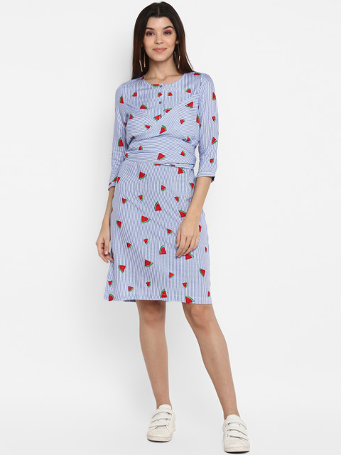 

MIAMINX Women Blue Striped Sheath Dress