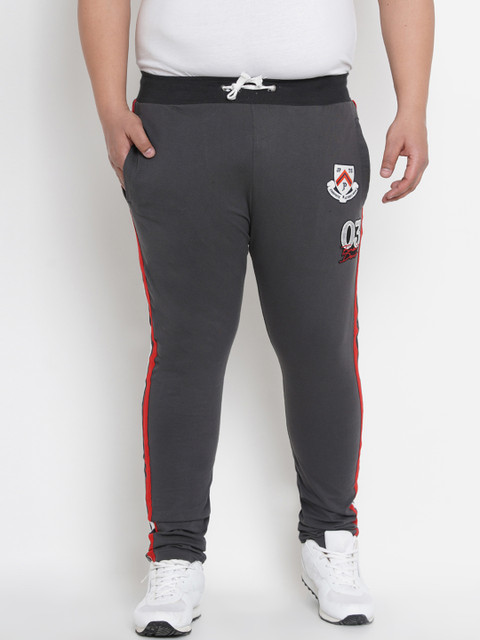 

John Pride Plus Size Men Grey Solid Slim-Fit Track Pants