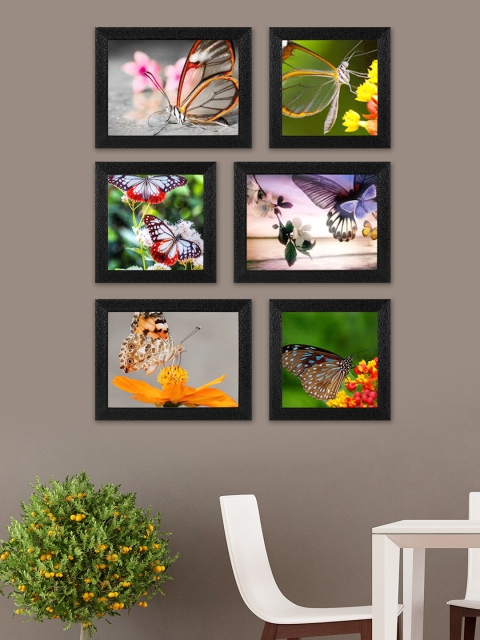 

SWADESI STUFF Set Of 6 Black Textured Individual Wall Photo Frames