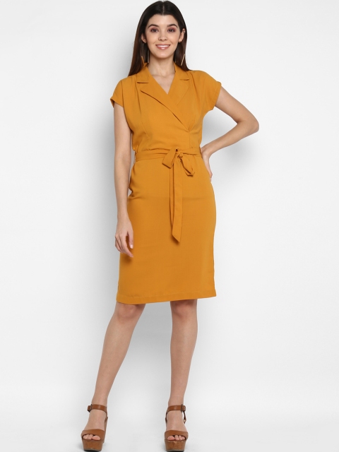 

MIAMINX Women Mustard Yellow Solid Wrap Dress