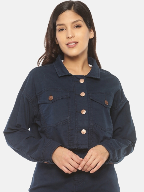 

ISU Women Navy Blue Solid Tailored Jacket