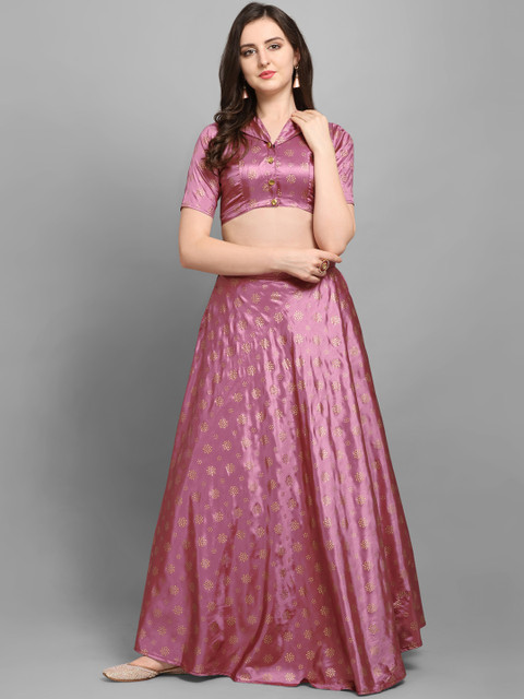 

Satrani Mauve & Gold-Toned Printed Unstitched Lehenga & Blouse with Dupatta