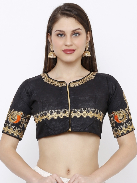 

SALWAR STUDIO Women Black & Gold-Coloured Embroidered Party Wear Readymade Saree Blouse