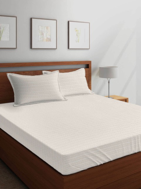 Boutique Living India Grey & White Abstract 300 TC Cotton 1 King Bedsheet with 2 Pillow Covers