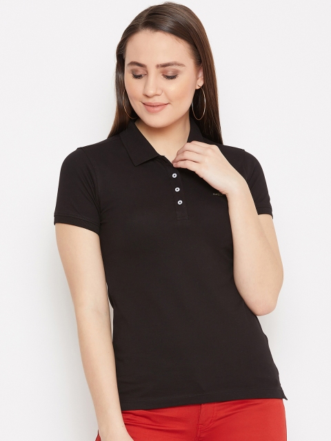 

METTLE Women Black Solid Polo Collar T-shirt