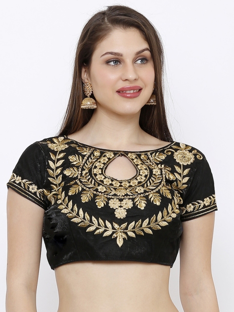 

SALWAR STUDIO Women Black & Gold-Coloured Embroidered Readymade Saree Blouse