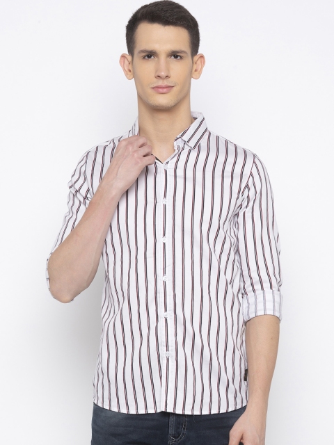 

SPYKAR Men White & Maroon Slim Fit Striped Casual Shirt
