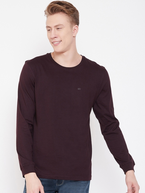 

METTLE Men Burgundy Solid Round Neck T-shirt