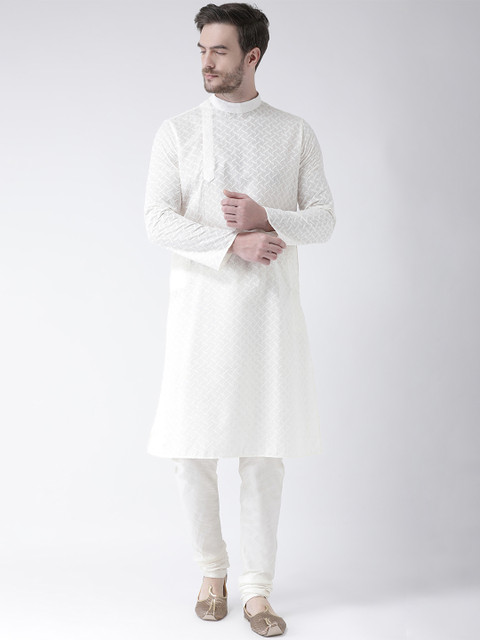 

DEYANN Men Off-White Embroidered Straight Kurta