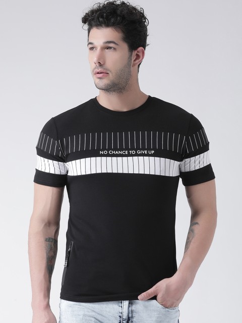 

Rex Straut Jeans Men Black Striped Round Neck T-shirt