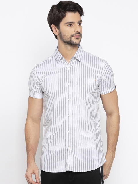 

SPYKAR Men White & Grey Slim Fit Striped Casual Shirt