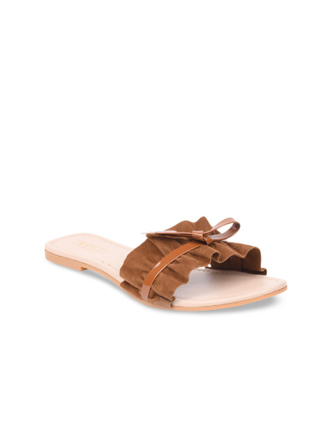 

GNIST Women Tan Brown Solid Suede Open Toe Flats