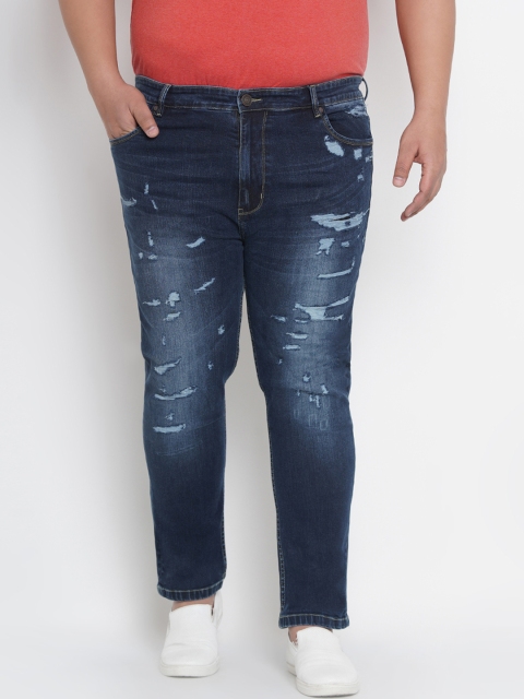 

John Pride Plus Size Men Blue Regular Fit Mid-Rise Highly Distressed Stretchable Jeans