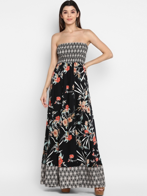 

MIAMINX Women Black & Orange Floral Printed Maxi Dress