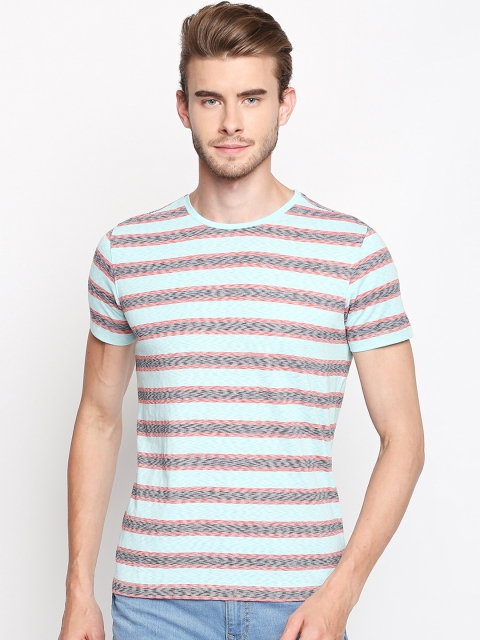 

Urban Ranger by pantaloons Men Green & Pink Striped Round Neck T-shirt