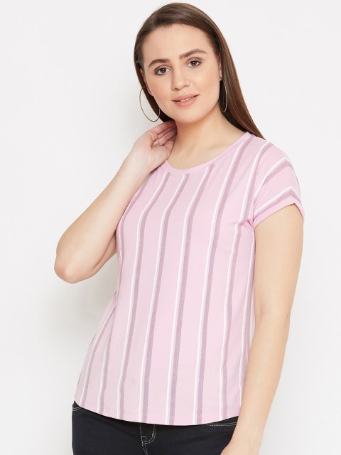 

METTLE Women Pink Striped Round Neck T-shirt