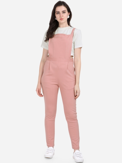 

Yuvraah Women Peach-Colored Solid Dungaree With T-shirt, Pink