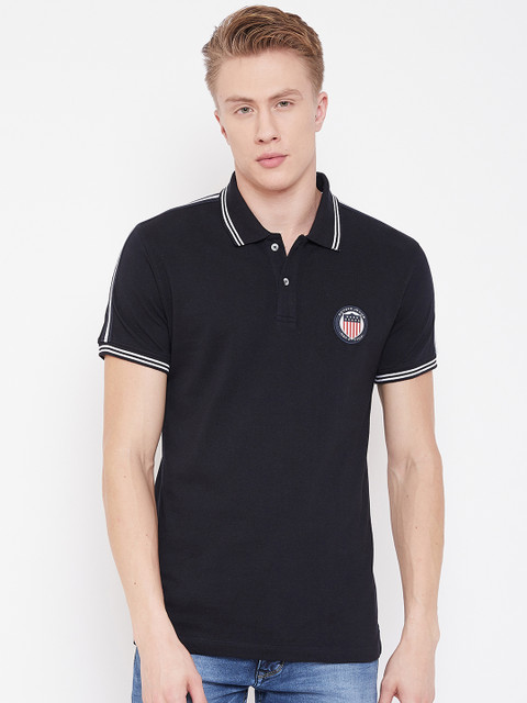 

Octave Men Balck Solid Polo Collar T-shirt, Black
