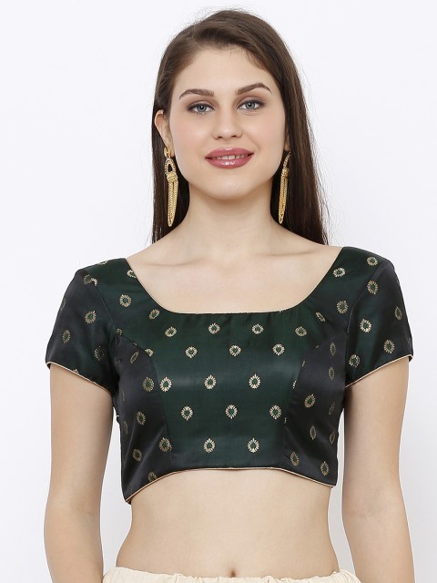 

SALWAR STUDIO Women Green & Gold-Coloured Printed Readymade Saree Blouse