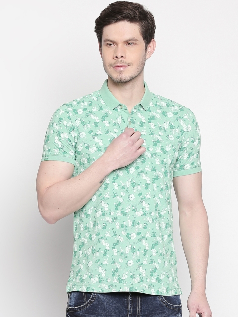

Mufti Men Green White Printed Polo Collar Pure Cotton T-shirt