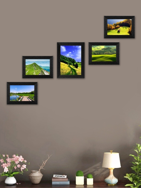 

SWADESI STUFF Set Of 5 Black Textured Individual Wall Photo Frames