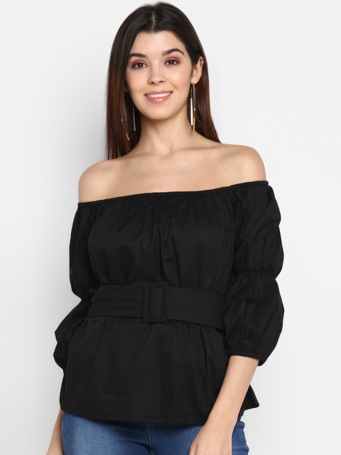 

MIAMINX Women Black Solid Bardot Top