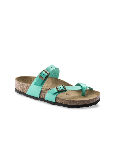 

Birkenstock Women Sea Green Solid Mayari Birko-Flor One Toe Regular Width Flats